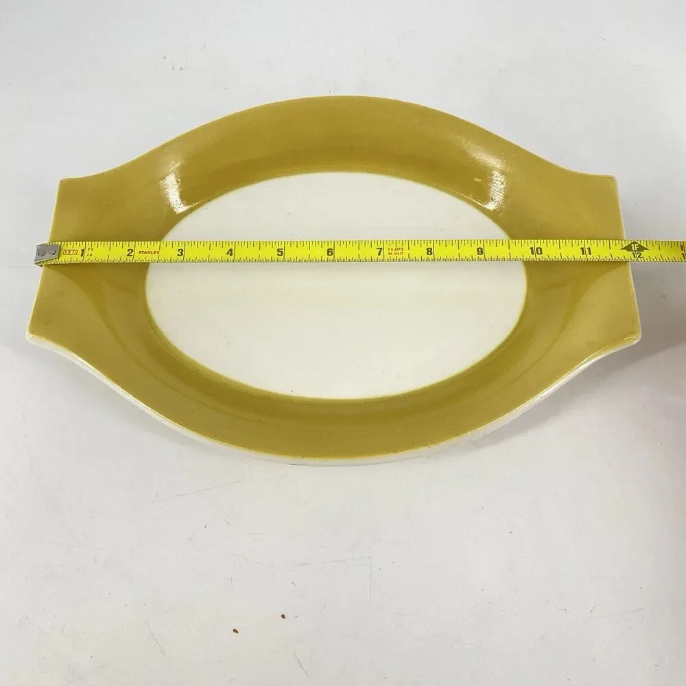 Vintage Jackson Custom China 12” Oval Serving Platter Yellow White USA
